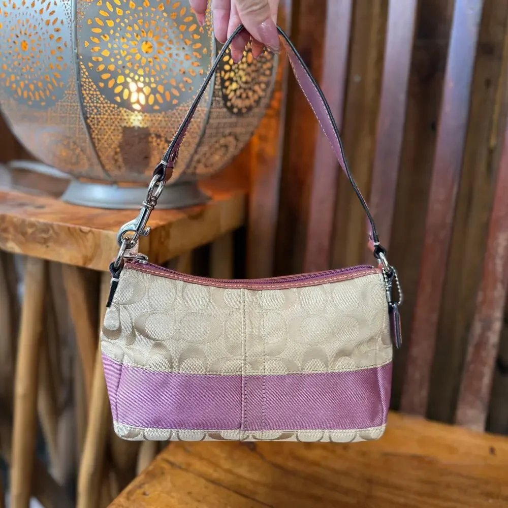 Vintage Y2K Coach Signature Stripe Lavender Mini Satchel Shoulder Bag Purse
